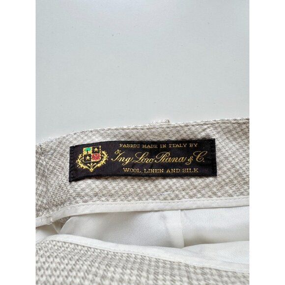 BROOKS BROTHERS Loro Piana Beige Check Wool Silk Linen Trousers Pants, Size 8 - Picture 10 of 13